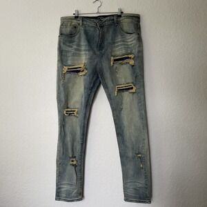 Serenede Jeans Mens 40 X 32 Distressed Ripped Blue Denim Streetwear Stretch